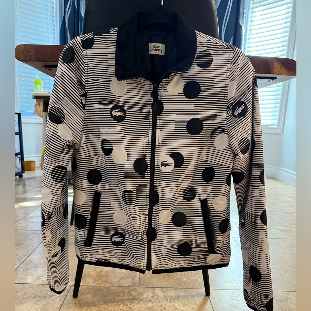 Lacoste Women's Black and White Striped Bomber Jacket